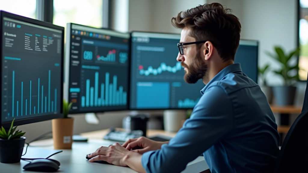 Entrepreneur analysant des données et métriques sur ordinateur