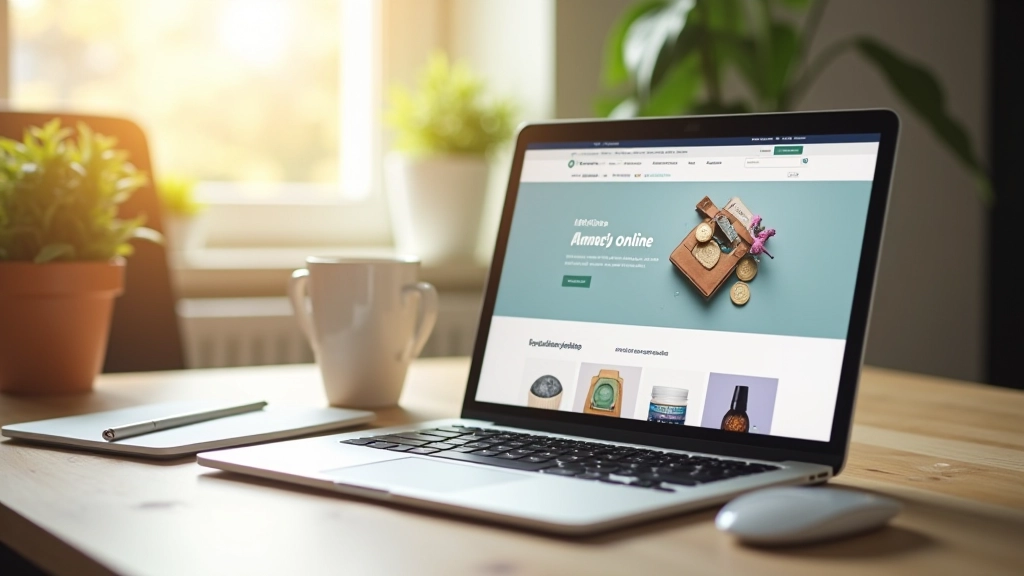 Écran d'ordinateur affichant un site d'affiliation avec produits recommandés et liens d'affiliation visibles