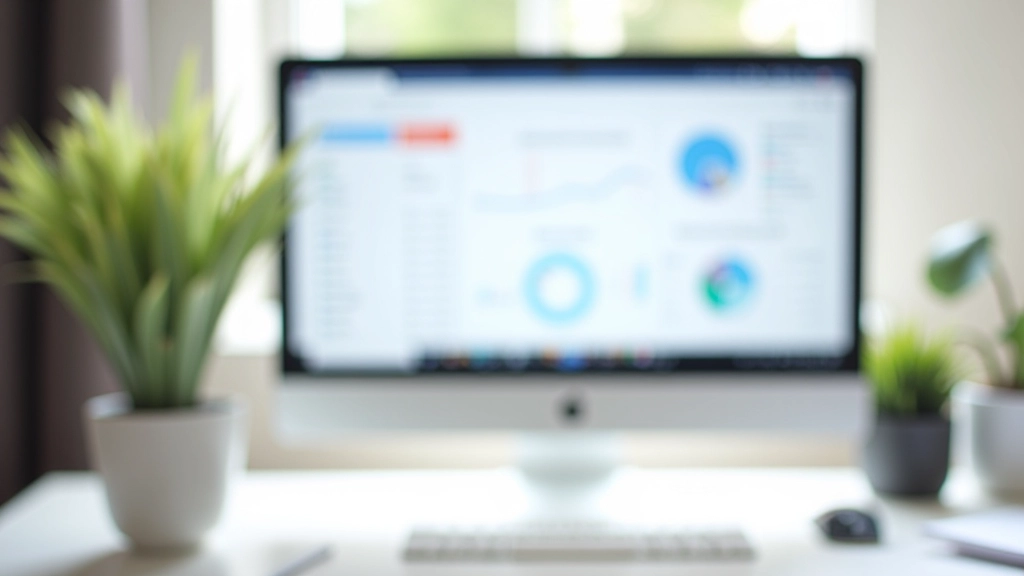 Écran montrant une analyse SEO avec graphiques et mots-clés, espace de travail moderne